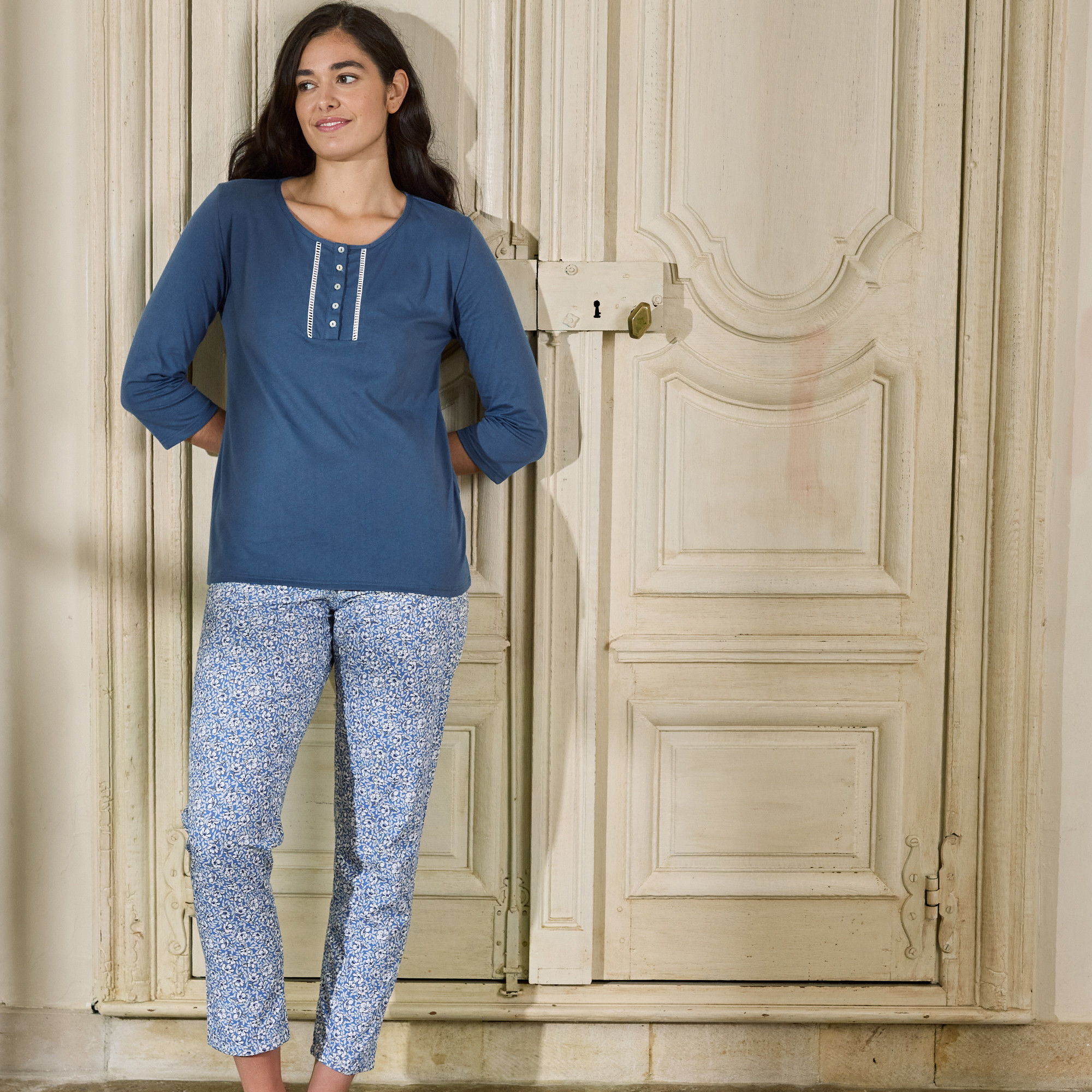 Pyjama femme imprimé fleuri Jardin féérique