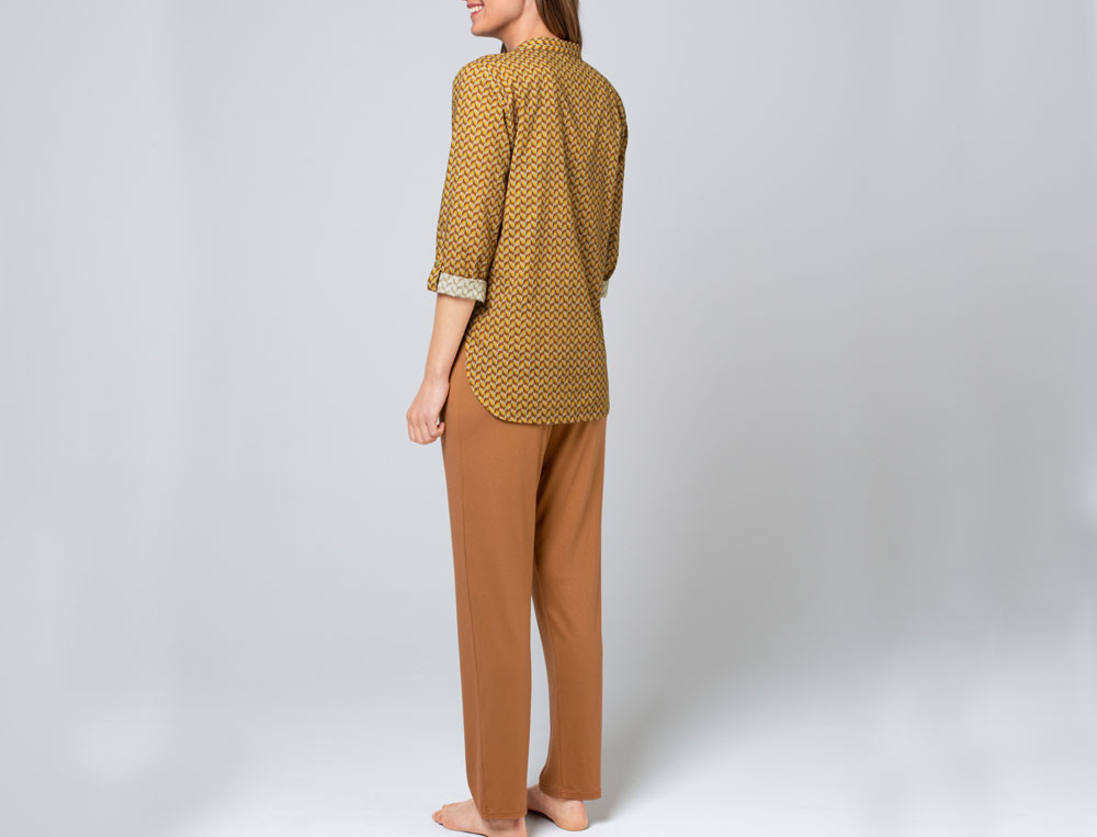 Pyjama femme 100% coton imprimé et uni noisette Les rêveurs