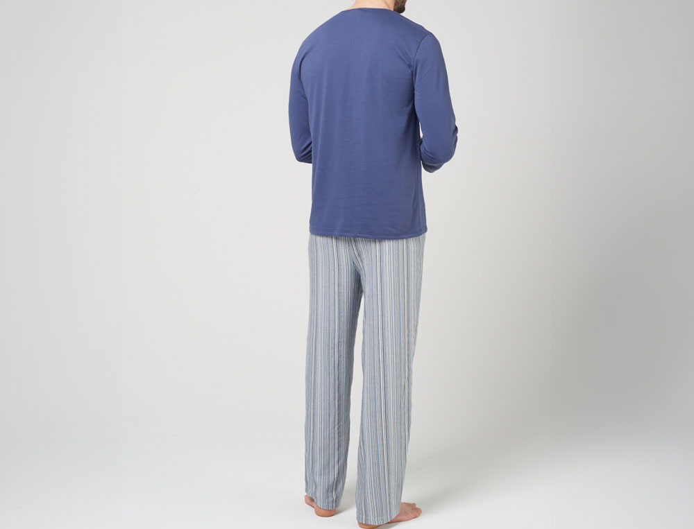 Pyjama tissé-teint rayé et jersey bleu homme Milleraies