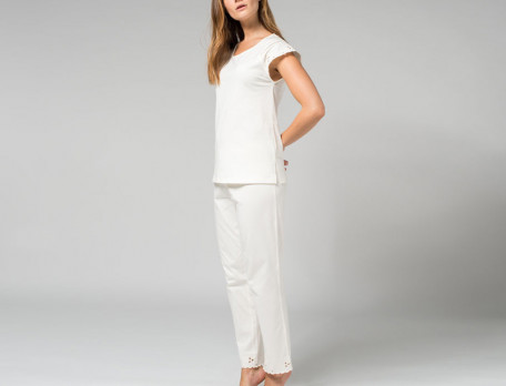 Pyjama 100% coton jersey ivoire Rose trémière