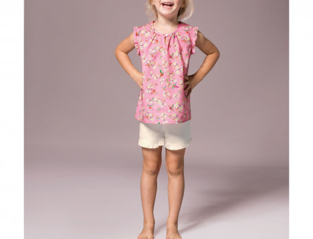 Pyjama short enfant 100% coton haut imprimé et short blanc Joli colibri