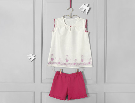 Pyjama short fille en coton short rose Balade champêtre