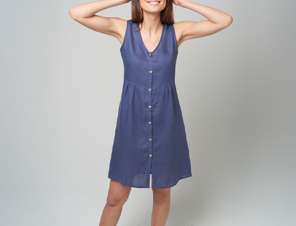 Robe bleue 100% lin Jour de plage