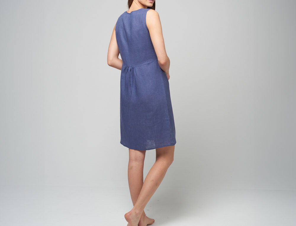 Robe bleue 100% lin Jour de plage