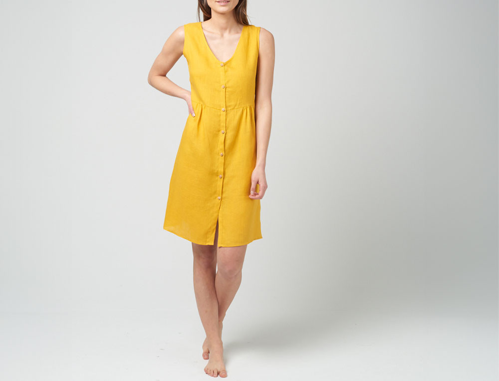 Robe jaune avec larges bretelles et col V - Jour de Plage