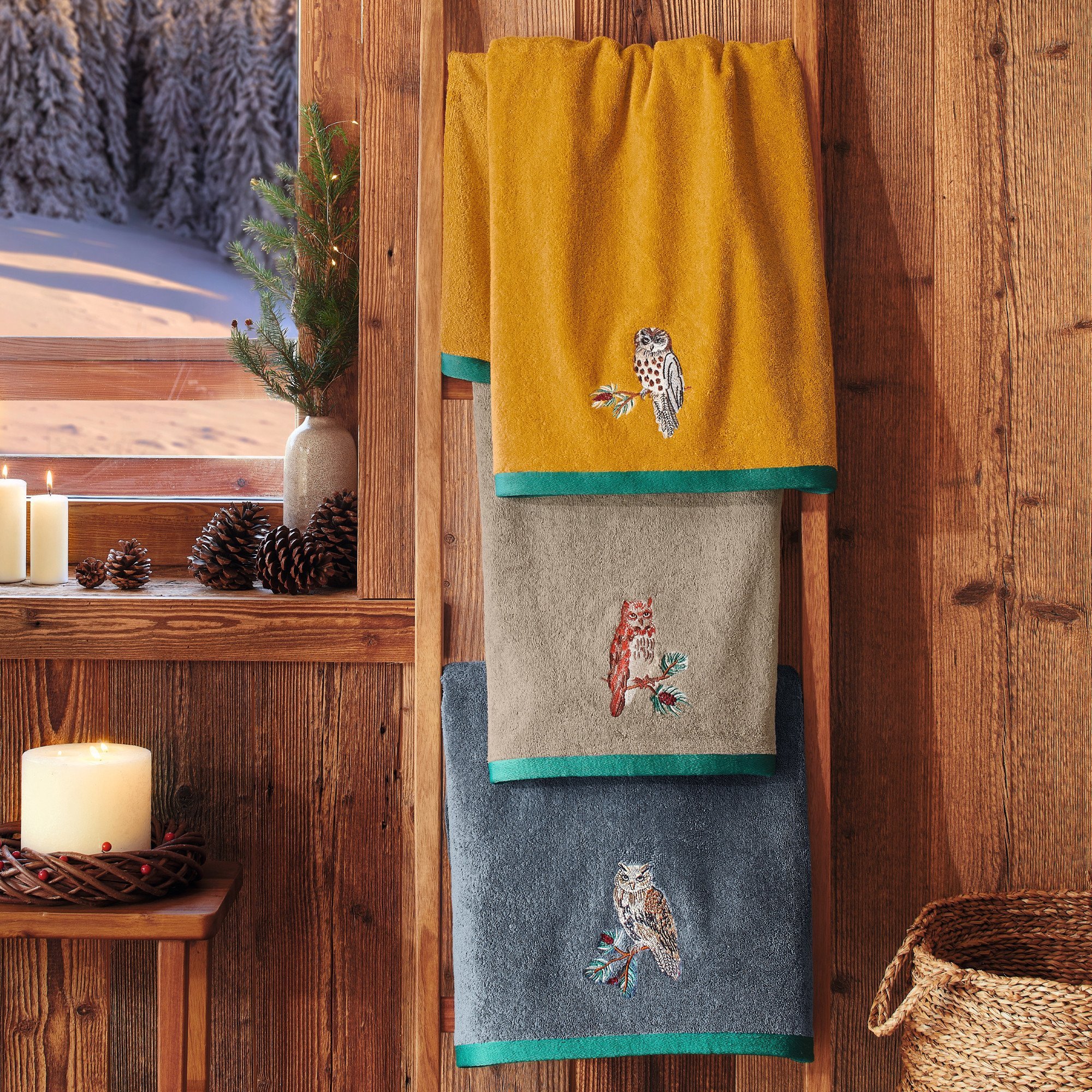 Serviette de bain - 50x100cm - Les doux veilleurs - Ocre - Linvosges