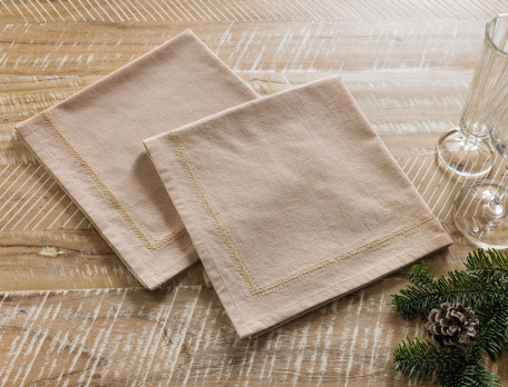 2 serviettes de table brodées D'or et de fleurs