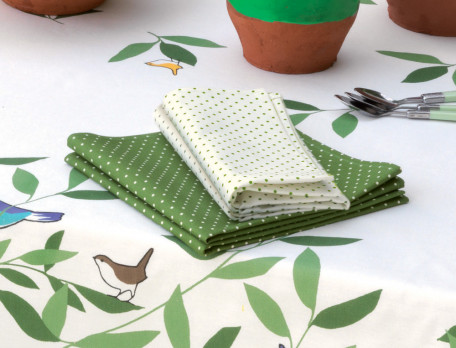 2 serviettes de table à pois 100% coton Jardin colibri