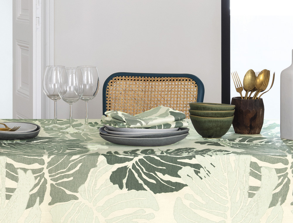 2 serviettes de table coton motif palmes Jungle