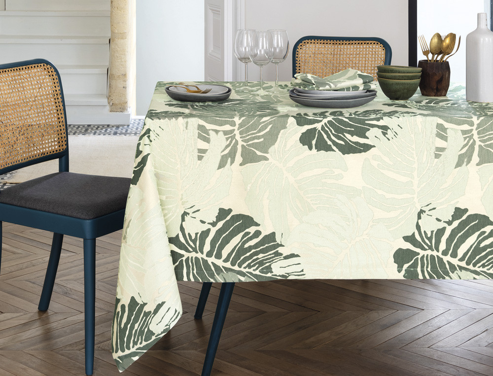 2 serviettes de table coton motif palmes Jungle