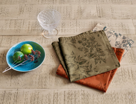 Serviettes de table 100% coton avec imprimé végétal anthracite, Quotidiennement chic