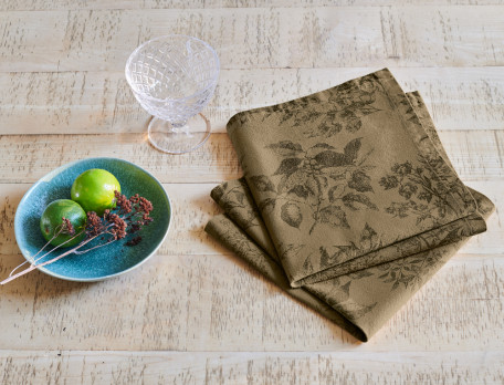 Serviettes de table 100% coton avec imprimé végétal anthracite, Quotidiennement chic