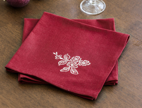 Lot De 2 Serviettes De Table Brodées Main - Motifs Floraux Uniques, Fait En France