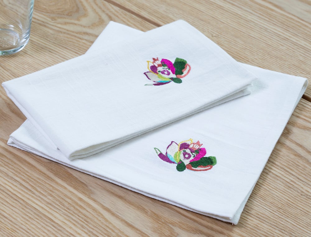 Lot de 2 serviettes de table Éclosion d'artiste Broderies multicolores