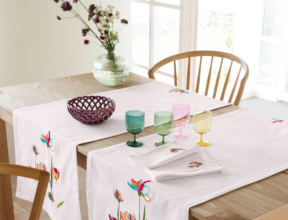 Lot de 2 serviettes de table Éclosion d'artiste Broderies multicolores