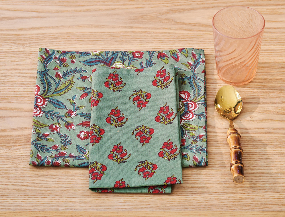 Lot de 2 serviettes de table Grain de folie Mix imprimés recto/verso