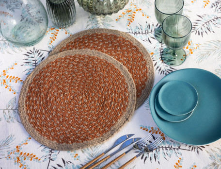 2 sets de table en coton et jute Déjeuner champêtre