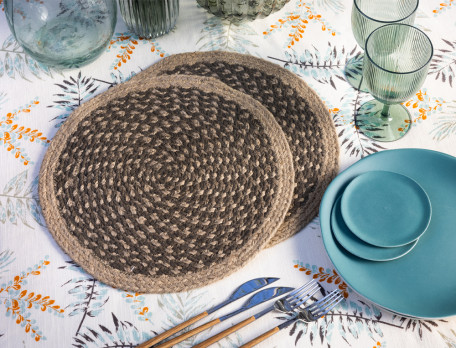 2 sets de table en coton et jute Déjeuner champêtre