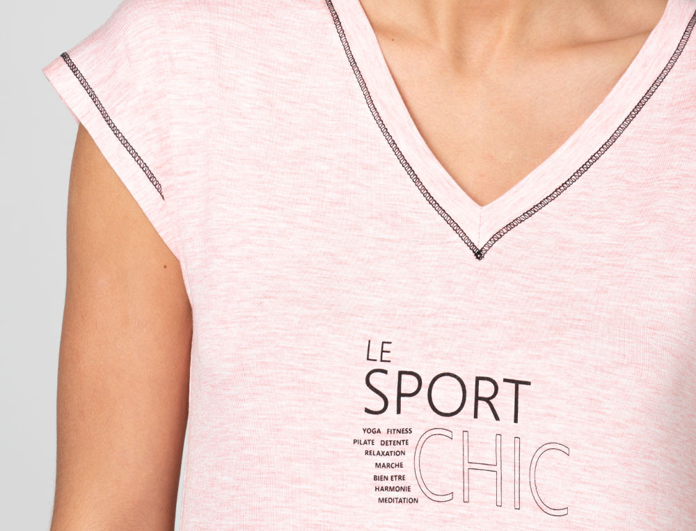 Tee-shirt jersey chiné rose, imprimé devant Le sport chic