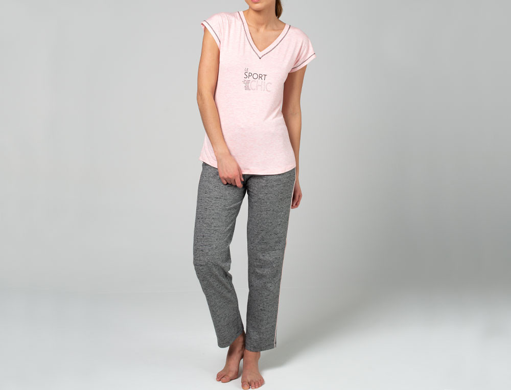 Tee-shirt jersey chiné rose, imprimé devant Le sport chic