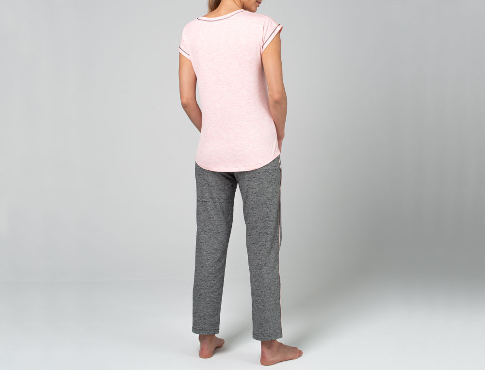 Tee-shirt jersey chiné rose, imprimé devant Le sport chic