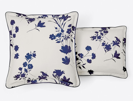 Taie d\'oreiller percale 2 faces imprimées Fleur indigo