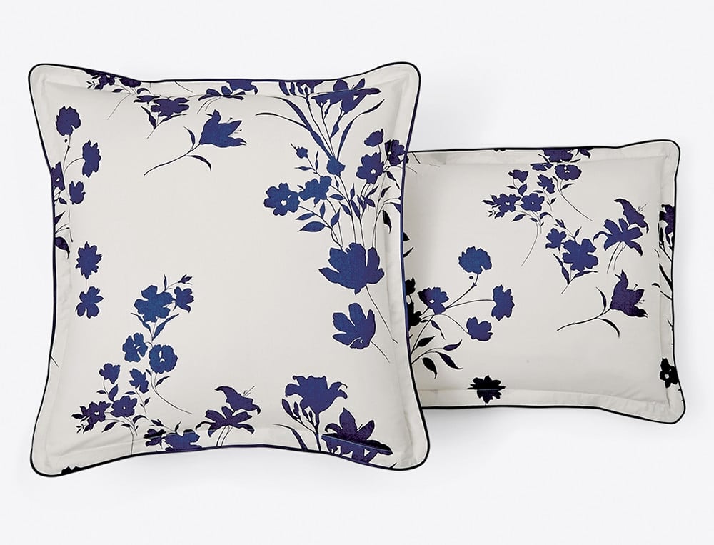 Taie d'oreiller percale 2 faces imprimées Fleur indigo