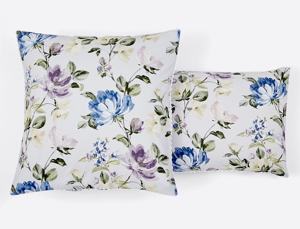 Taie d'oreiller percale réversible imprimé fleuri et dos rayé Le jardin de Marie