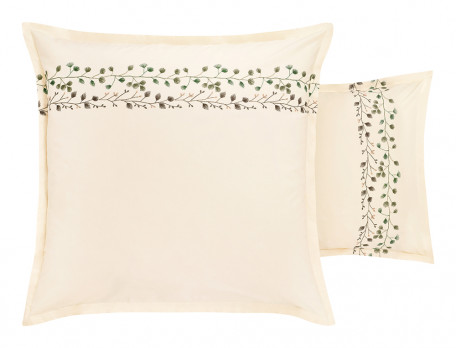 Taie d\'oreiller brodée et dos uni écru percale lavée 100% coton Mascarpone