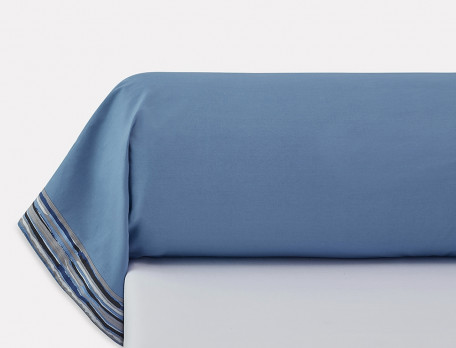 Taie de traversin percale bleue parement rayés Infiniment bleu