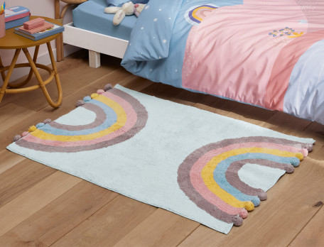 Teppich Regenbogen-Motiv Pompons Wunderwelt