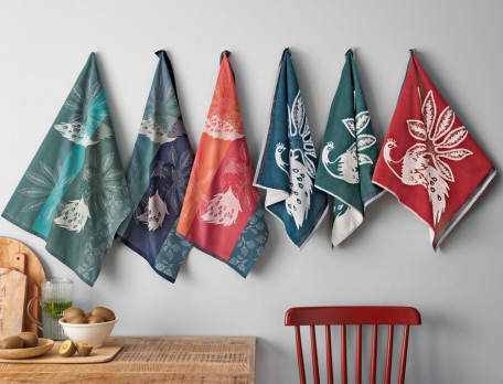 Torchons et essuies-mains jacquard motif paon Couleurs de Paon