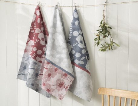 Torchons et essuie-mains Jacquard 100% coton motif fleurs, 3 coloris assortis Goût de fleurs