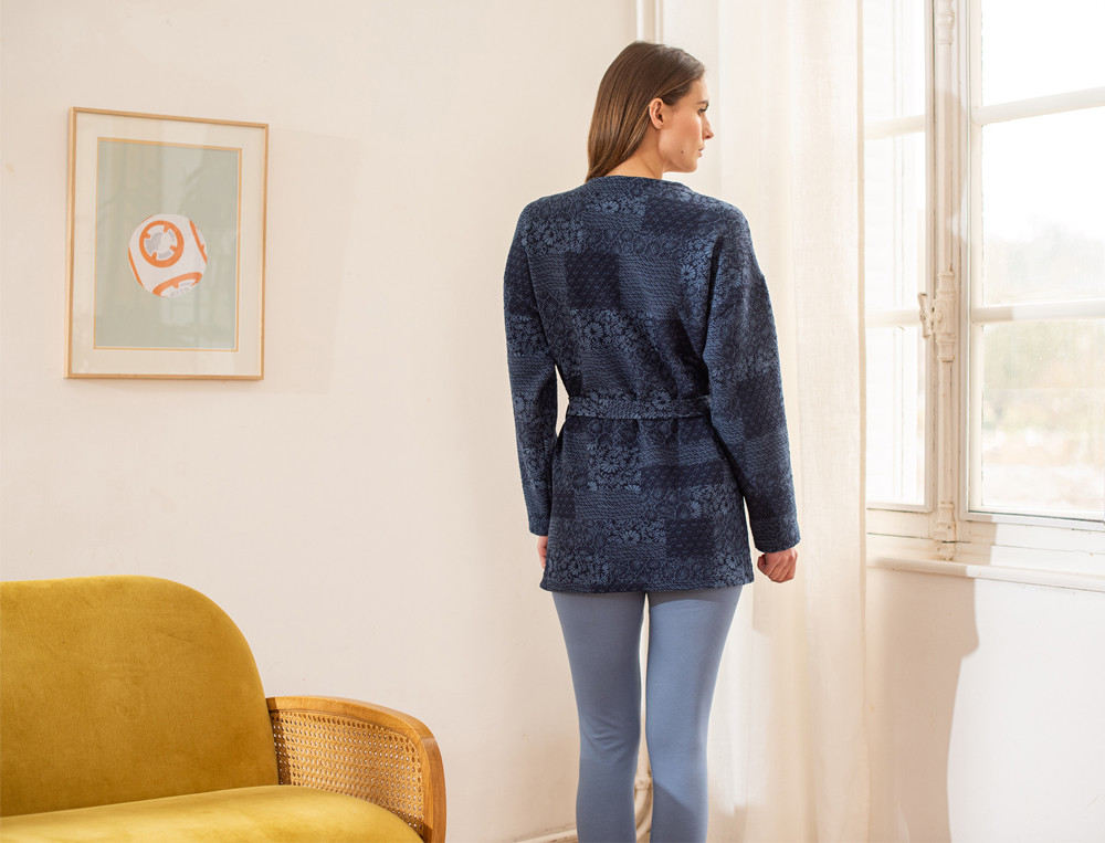 Veste jacquard forme kimono Bleu de Kyoto