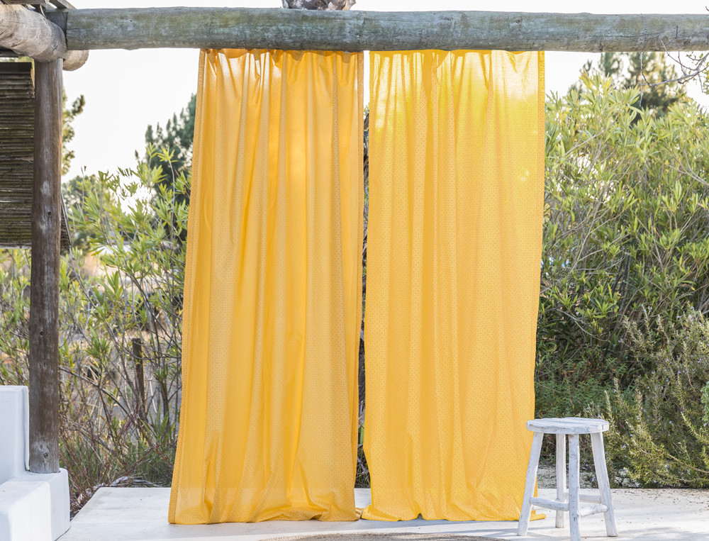 Voilage 100% voile de coton bleu ou jaune Entre terre et mer