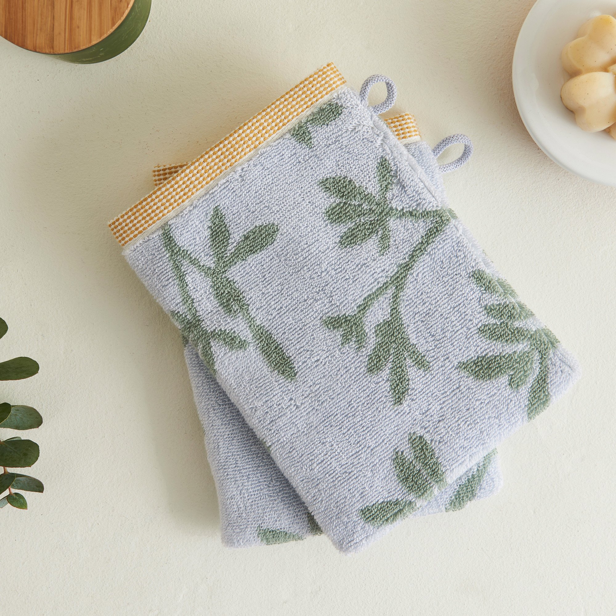 Waschhandschuhe Botanische Poesie  100 % Baumwolle – 550 g/m²
