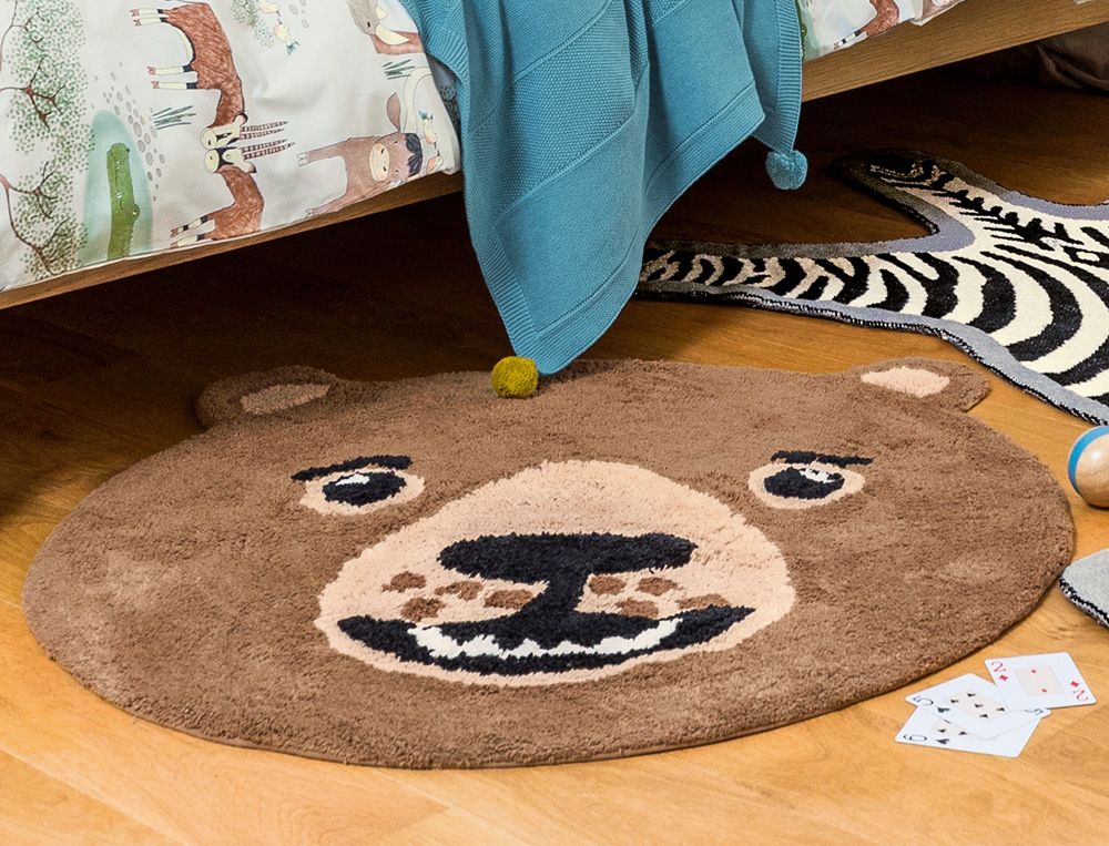 Tapis ours effet peluche et tapis zèbre en coton Petit safari